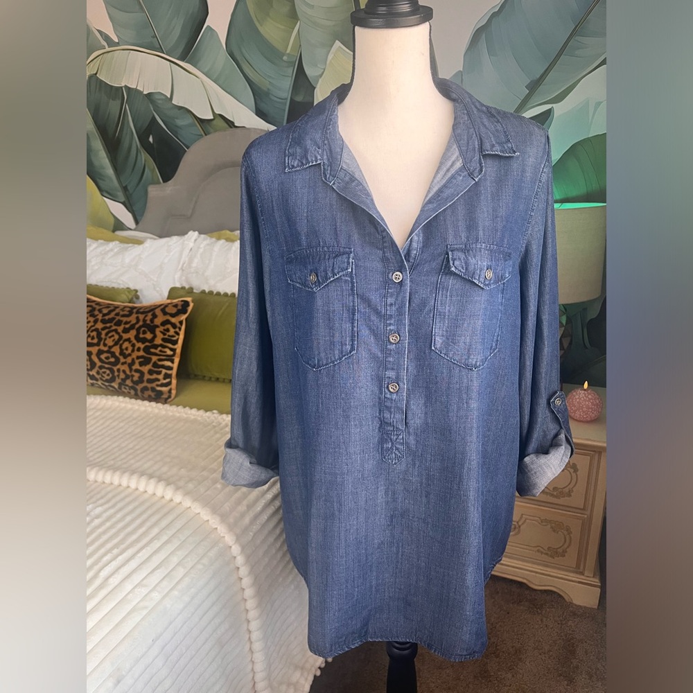 Velvet Heart Chambray Denim Tunic Blouse Blue Size XL NWT